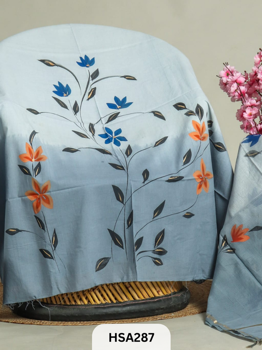 COTTON SUIT WITH CHANDERI DUPATTA HAND BLOCK PRINTED- 3PCS SET