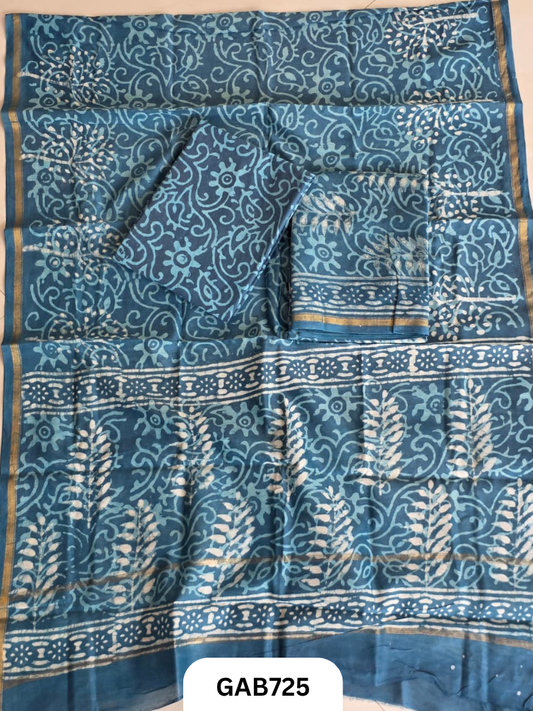 Hand Block Chanderi Silk Dress Materials Top 2.5 Mtrs Duptta 2.5 Mtrs