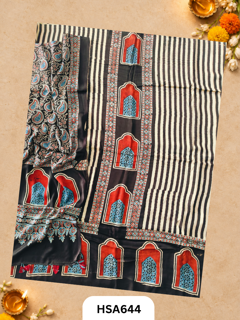 Pure Ajrakh Modal Print Pomegranate Pill Dye 2 Pics Suits
