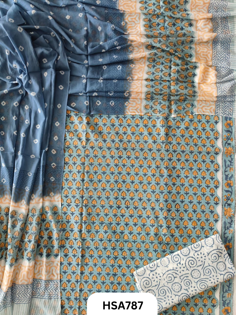 Exclusive Bandhej Handblock Print Salwar Suit 3pcs
