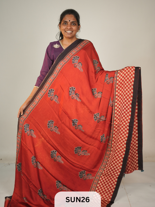 MODAL SILK WITH AJRAKH HANDBLOCK PRINT SAREE