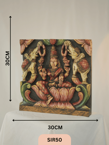 GAJA LAKSHMI WOODEN WALL PANEL - Height 12" INCH, WIDTH 12"INCH