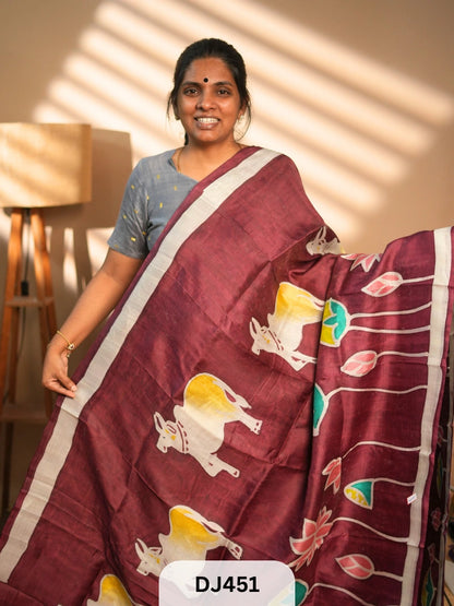 MURSHIDABAD SILK SAREE HAND PAINTED
