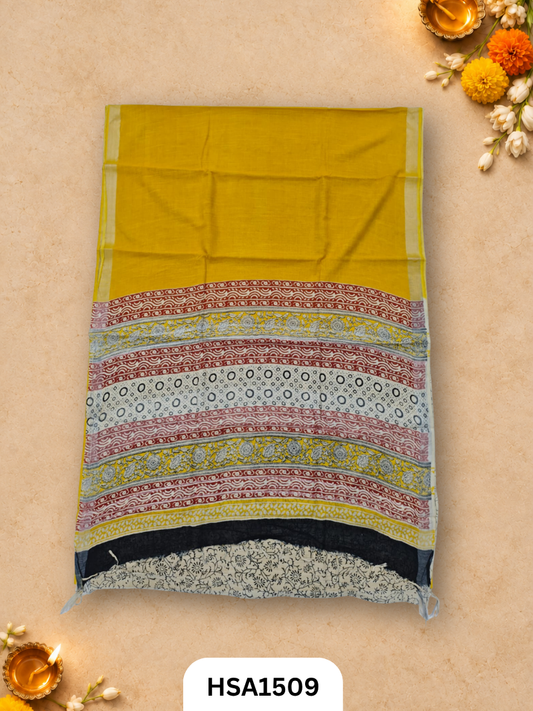 Kalamkari Hand Block Printed Soft Linen With Blouse