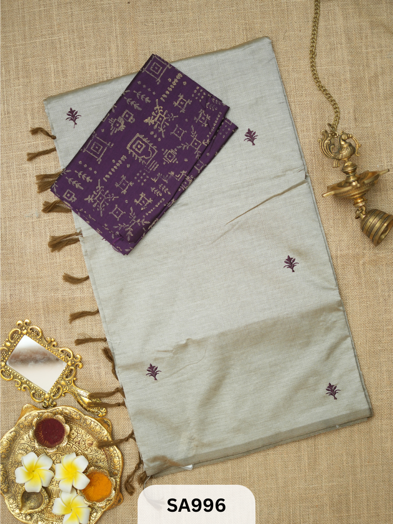 SILK COTTON EMBROIDERY HANDBLOCK SAREE