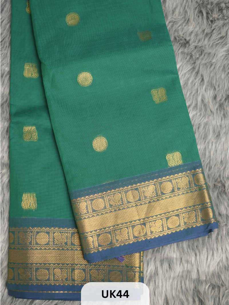 KANCHI COTTON ALL OVER BUTTA SAREE WITH RICH THREAD ZARI PALLU