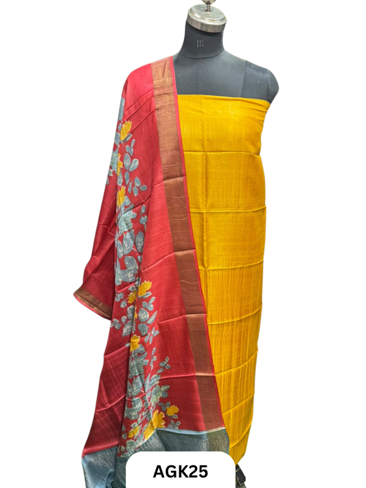 Silk Mark Certified Tussar Salwar Set with Hand Block Print