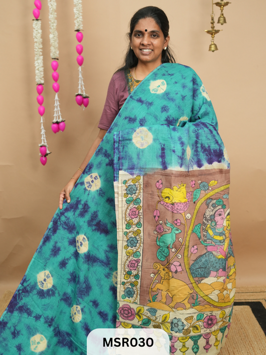 BANGLORE SILK BORDERLESS  KALAMKARI TIE AND DYE