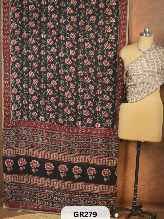 Modal Silk Ajrakh Handblock Print Saree