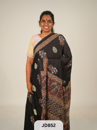 AJRAKH MODAL SILK DESIGNER SAREE - HAND WORK