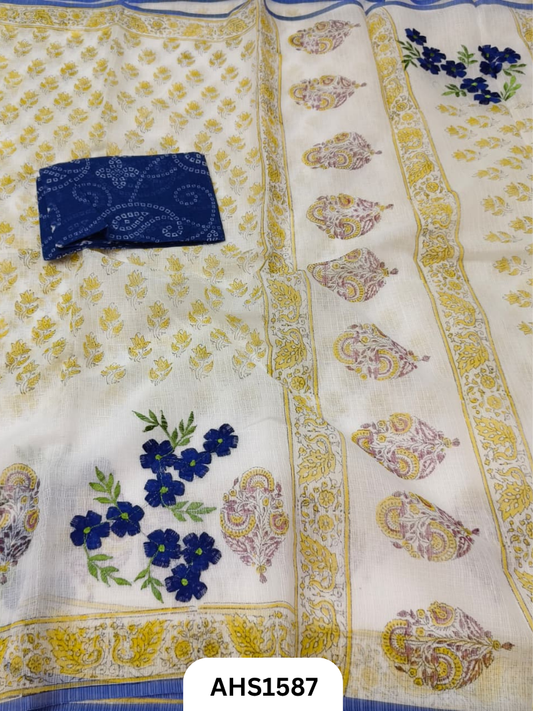 Kota Cotton Embroidery + Printed Saree