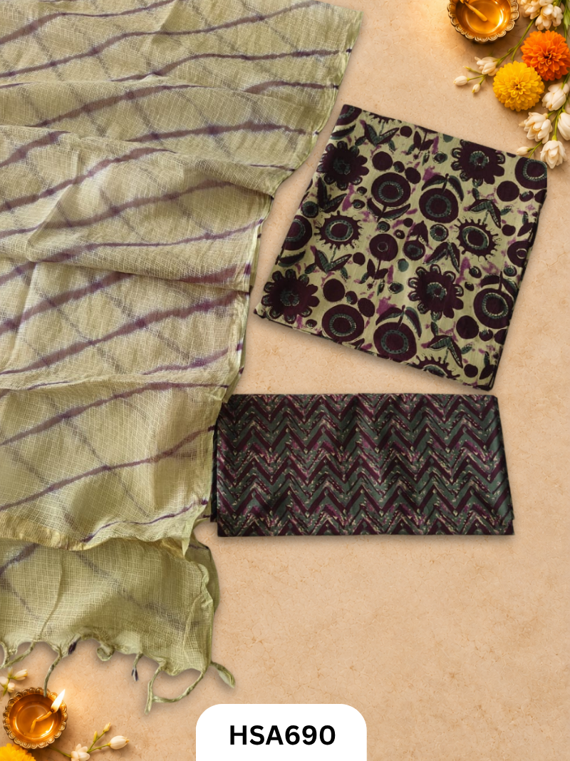 Handblock Printed Kota Doriya Dupatta With Cotton Suits Top 2.5mtr Dupatta 2.5mtr