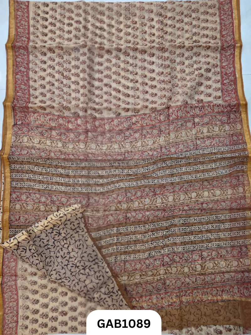 Bagru Handblock Print Kota Doria Saree