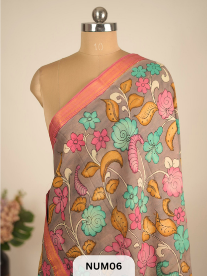 CHENNURI SILK SAREE WITH SRI KALAHASTI PEN KALAMKARI ART WORK