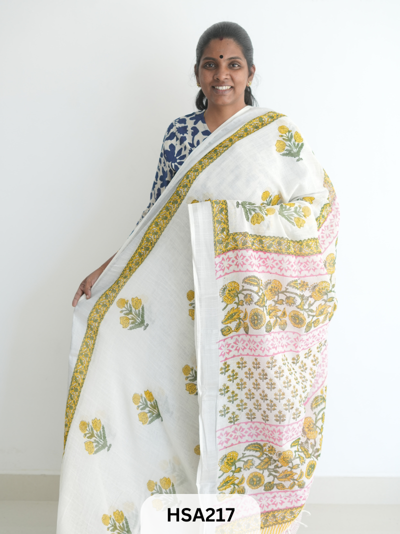 LENIN COTTON HANDBLOCK PRINTED SAREE