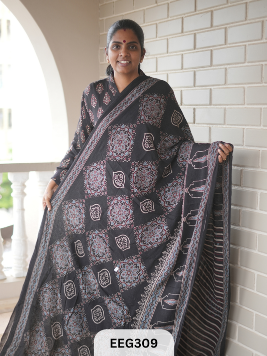 AJRAKH CHINON SAREE