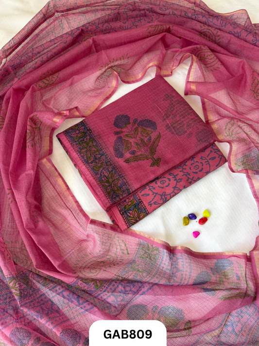 HandBlock Printed Kota Doriya Suit With Kota Doriya Duppta Cotton bottom | 2.5 mtr