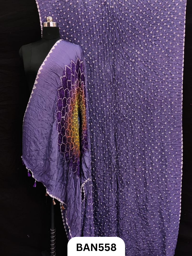 Semi Gaji Silk Multicolor Gul Pallu Bandhej Saree With Hand Tussels