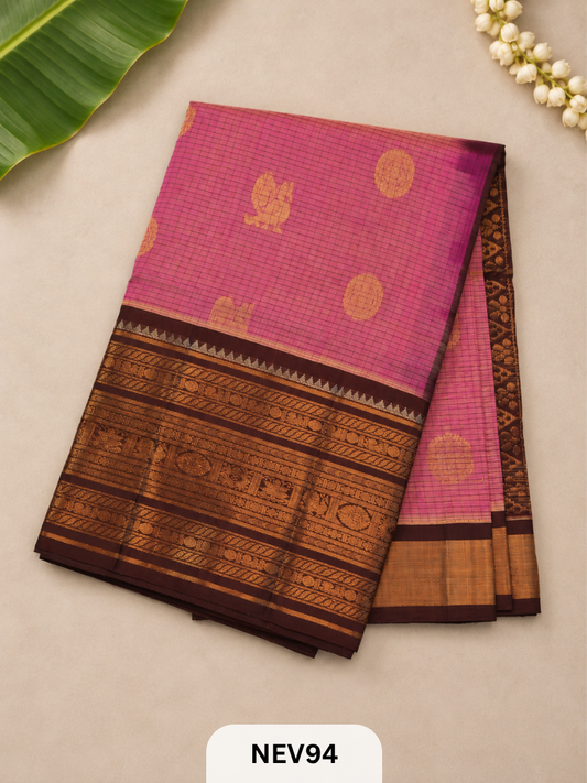 Korvai Pattu Long Border Kasa Kasa Checks Saree