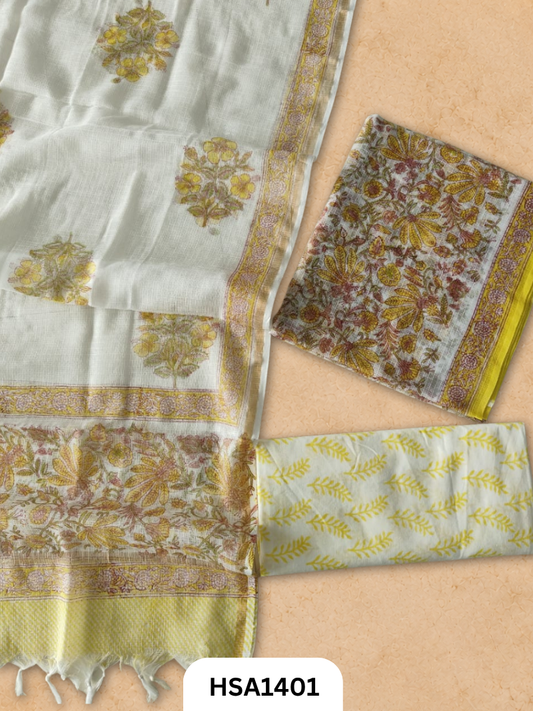 Hand block printed kota doriya suit top &duppta 2.5 meter