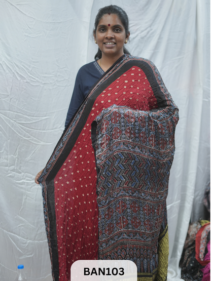 BANDHANI WITH AJRAKH SEMI GAJI SAREE