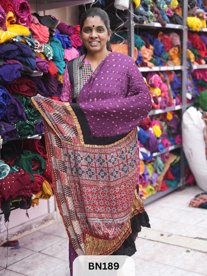 AJRAKH BANDHEJ WITH SKIRT BORDER SAREES | MODAL GAJI FABRIC