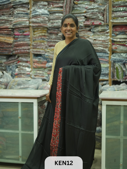 PLAIN MODAL SAREE WITH AJRAKH PRINT BLOUSE