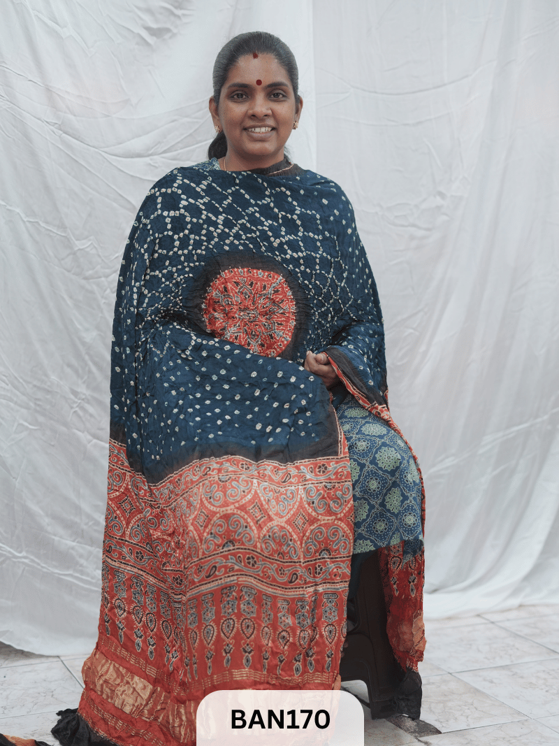 AJRAKH BANDHEJ GUL DUPPATA WITH LAGDI PATTA