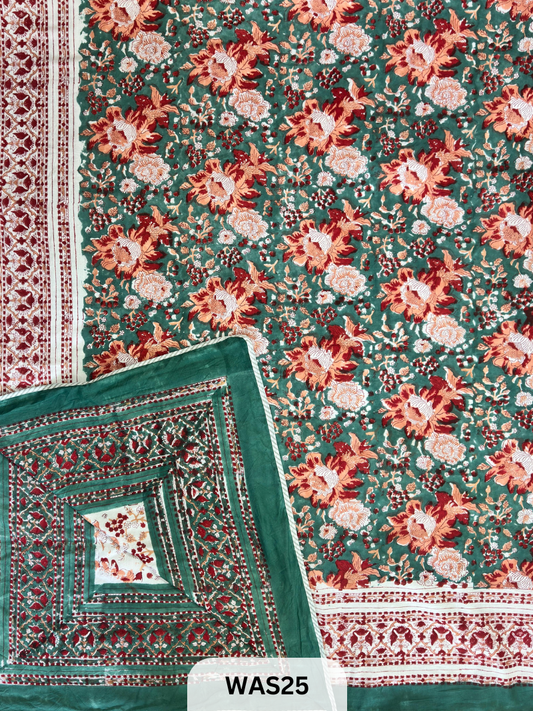 PREMIUM HAND BLOCK PRINTED JAIPURI COTTON 3 LAYER SIZE-90×108 KING SIZE
