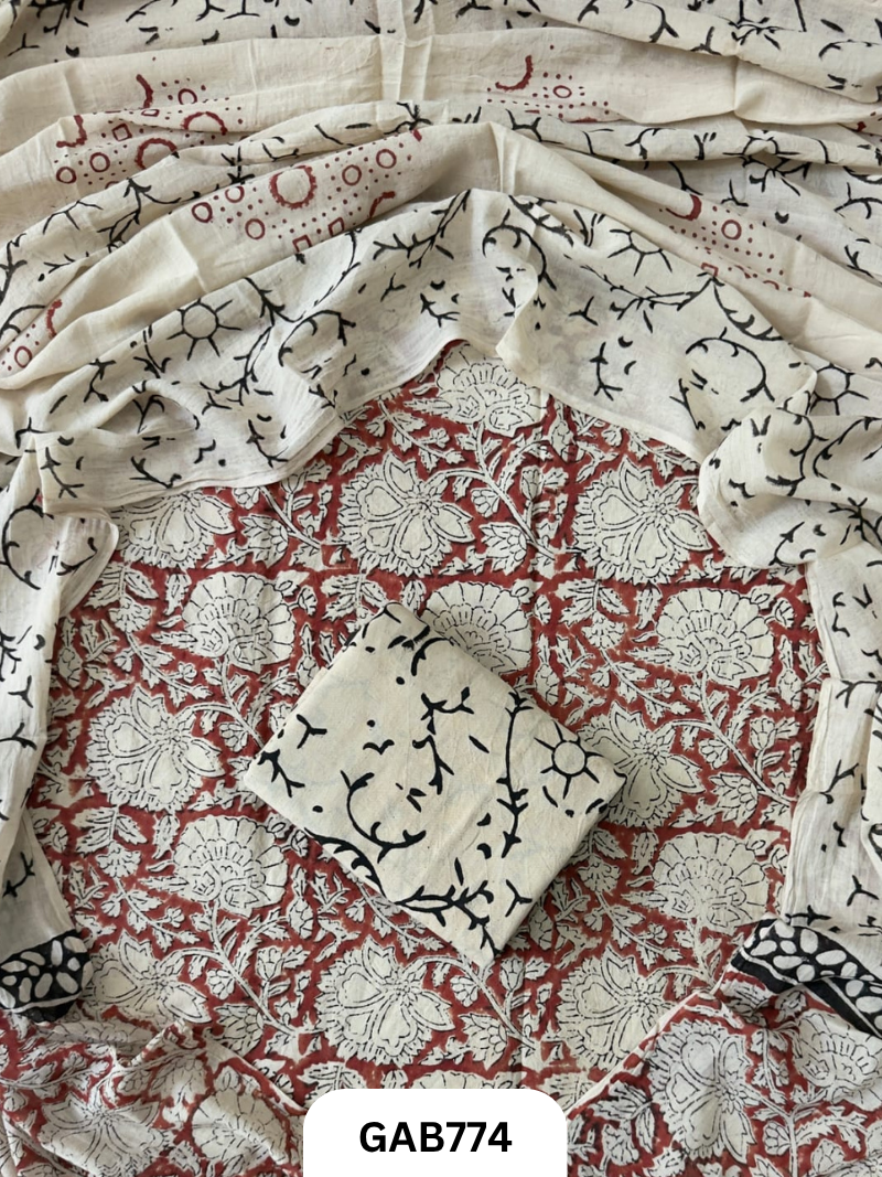 Handblock Cotton Suits With Mulmul Cotton Dupatta | Top 2.5 Mtr Dupatta 2.5 Mtr