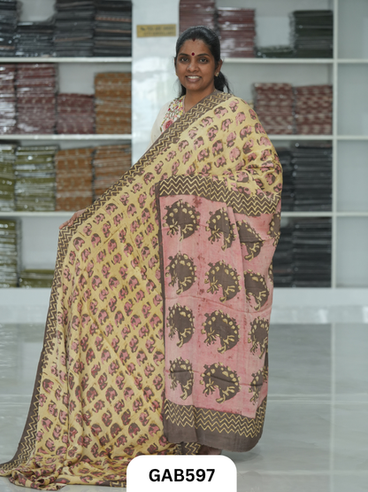 Nashpal & Pomegranate Peel Printed Modal Silk Sarees with blouse