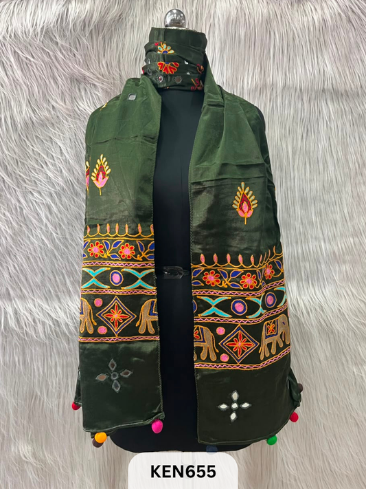 MUSHRU HAND AARI WORK WITH MIRROR WORK STOLE