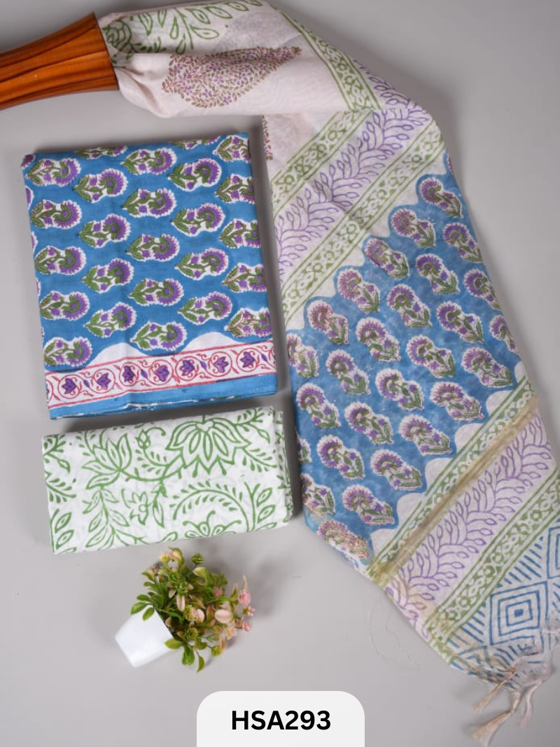 COTTON SUIT WITH CHANDERI DUPATTA HAND BLOCK PRINTED- 3PCS SET