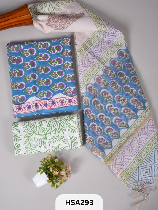 COTTON SUIT WITH CHANDERI DUPATTA HAND BLOCK PRINTED- 3PCS SET