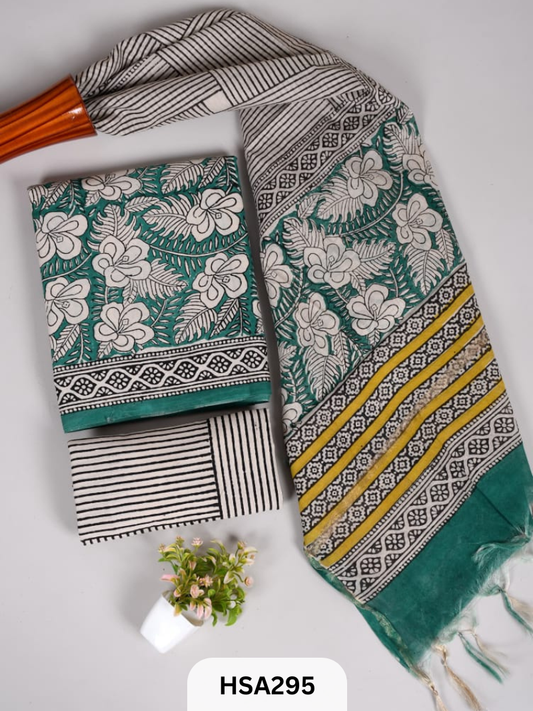 COTTON SUIT WITH CHANDERI DUPATTA HAND BLOCK PRINTED- 3PCS SET