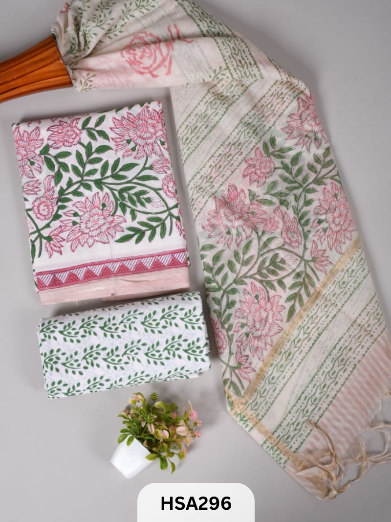 COTTON SUIT WITH CHANDERI DUPATTA HAND BLOCK PRINTED- 3PCS SET