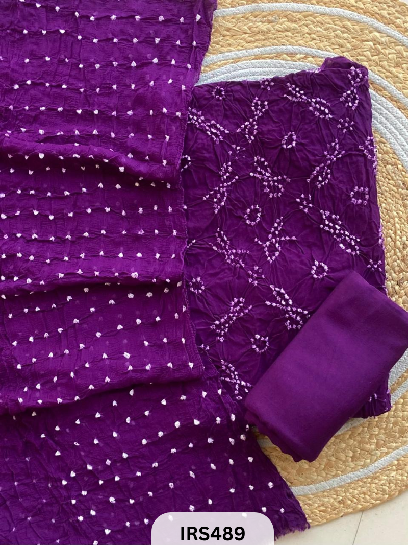 HAND BANDHANI DUPATTA PURE CHIFFON CHECKS 3 PCS SUIT