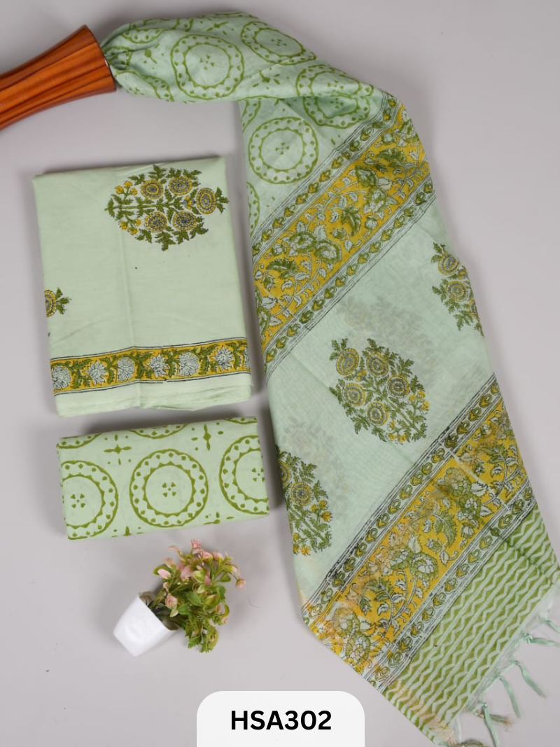 COTTON SUIT WITH CHANDERI DUPATTA HAND BLOCK PRINTED- 3PCS SET