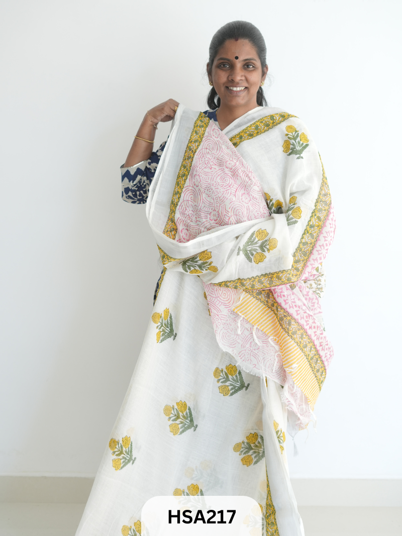 LENIN COTTON HANDBLOCK PRINTED SAREE