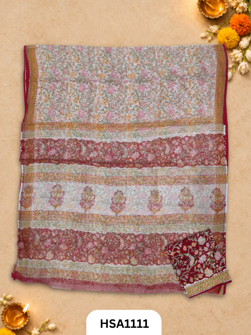 Hand Block Printed Traditional Designs & Multi Colour Combinations Kota Doria Sarees