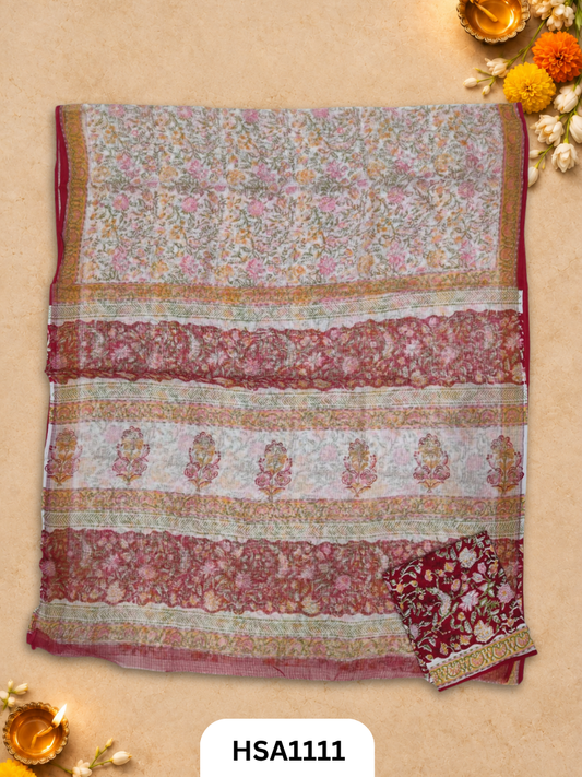 Hand Block Printed Traditional Designs & Multi Colour Combinations Kota Doria Sarees
