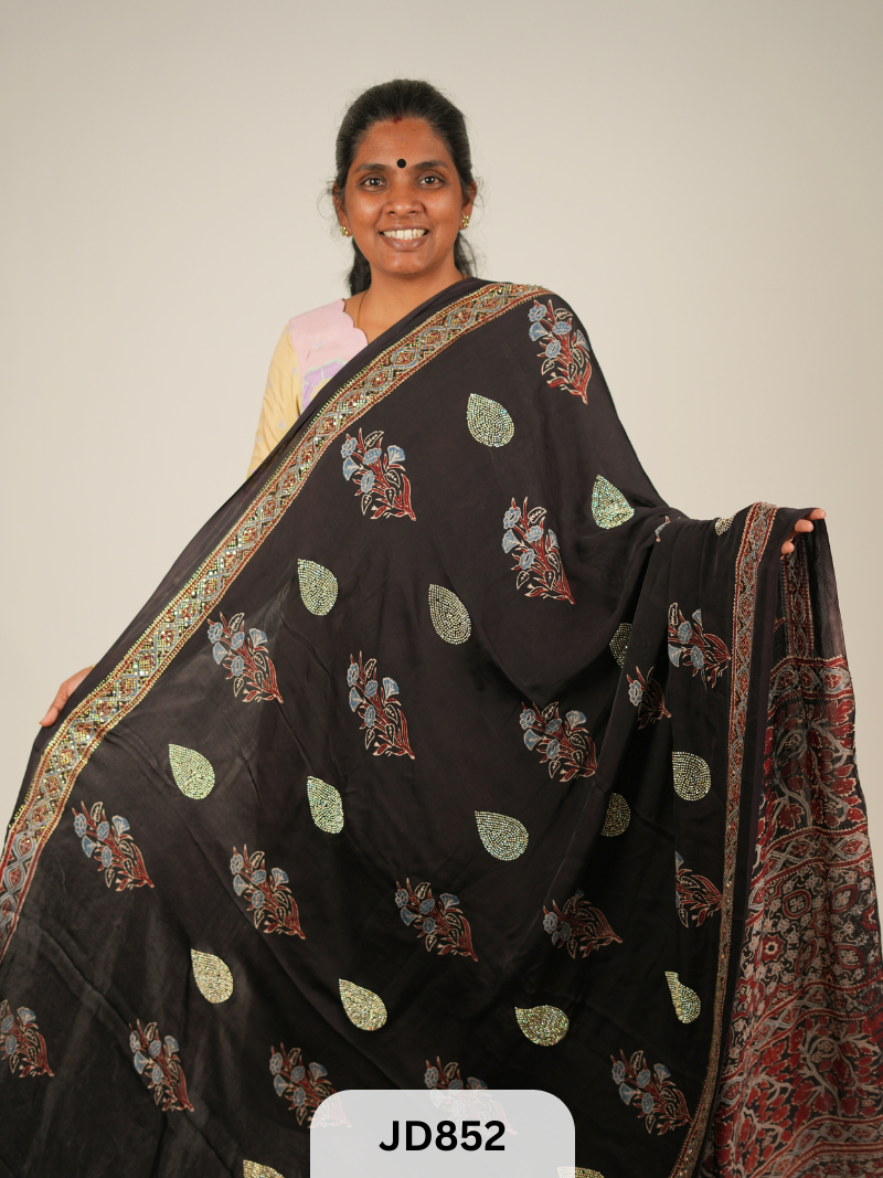 AJRAKH MODAL SILK DESIGNER SAREE - HAND WORK