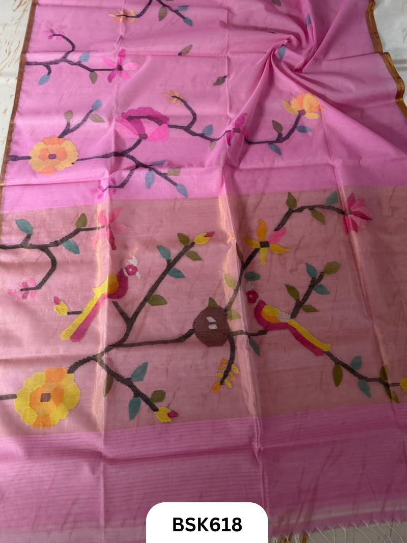 Handloom Pure Muslin Jamdhani With Hand Needle Work Saree
