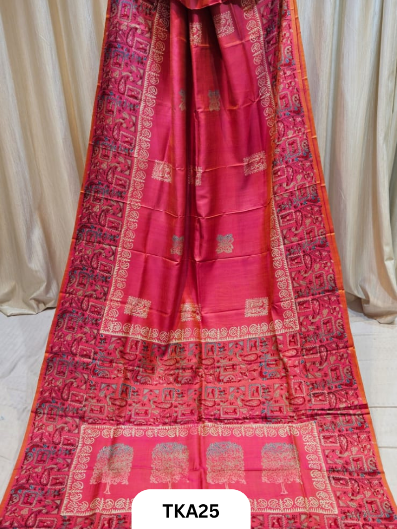 Pure Bishnupuri Silk Dual Shade Handblock
