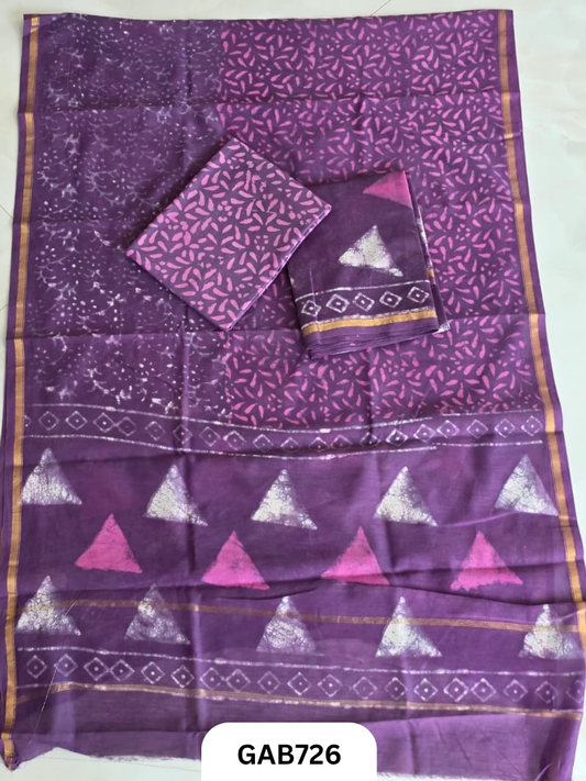 Hand Block Chanderi Silk Dress Materials Top 2.5 Mtrs Duptta 2.5 Mtrs