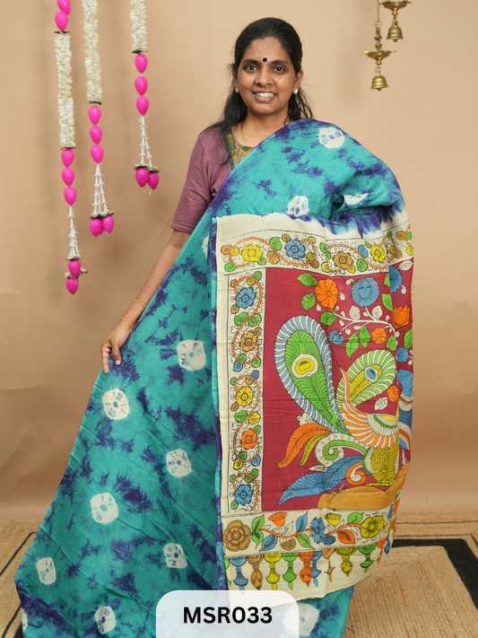 BANGLORE SILK BORDERLESS  KALAMKARI TIE AND DYE