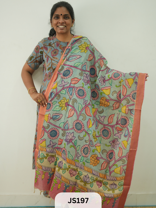 PEN KALAMKARI CHENNURI SILK DUPATTA