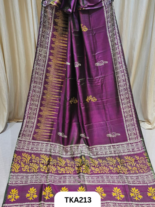 Bishnupuri Katan Silk Block Print Saree