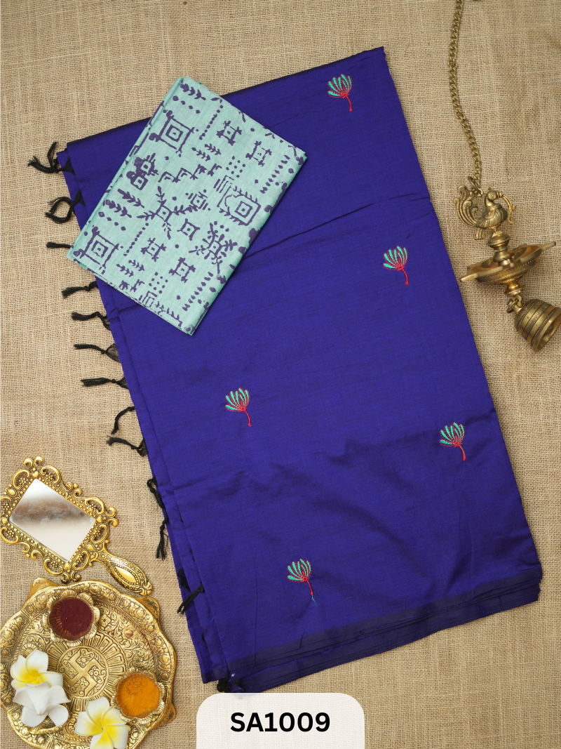 SILK COTTON EMBROIDERY HANDBLOCK SAREE