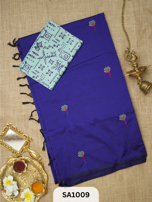 SILK COTTON EMBROIDERY HANDBLOCK SAREE